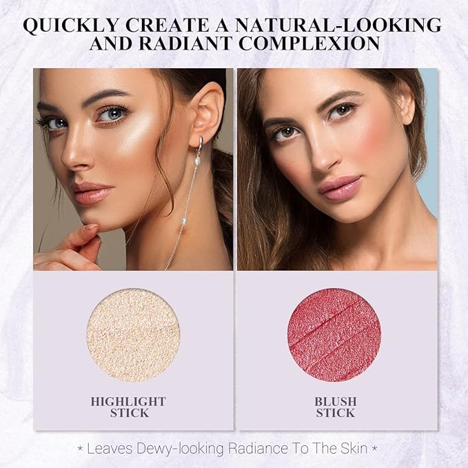 2Pcs Cream Blush Highlighter Makeup Stick Makeup Set for Girls and Women #T Cherry Blush-Velvo Beauty