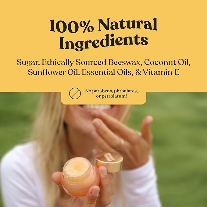 Poppy & Pout Natural Lip Scrub, Moisturizing Sugar Scrub for Dry Lips, Lip Scrubber Exfoliator with Essential Oils Smooths and Hydrates Lips, In Recyclable Glass Jars, Cruelty Free - Lemon Bloom-Velvo Beauty