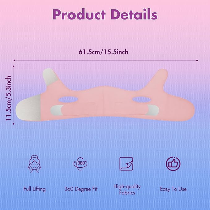 Face Slimming Strap, Double Chin Reducer Band, Graphene V-Line Mask Chin Up Mask V Shaped Face Mask Chin strap for sleeping, V-Line Lifting Mask for Women, Pink, Medium-Velvo Beauty