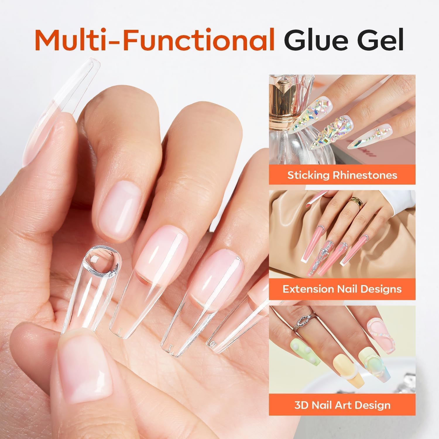 modelones Solid Nail Glue Gel, 30g Glue Gel on Nails for Clear Tips Super Strong Adhesive for Acrylic Extensions Press On Fake Tips U V Curing Needed Professional Adhesive-Velvo Beauty