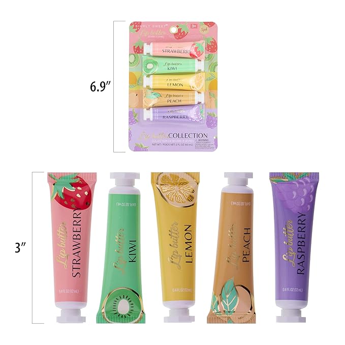 Expressions 5pc Lip Butter Collection - Simply Sweet Fruit Flavored Lip Butter Balm Set | Moisturizing Squeeze Tube Lip Butters for Everyday Lip Care and Lip Repair-Velvo Beauty