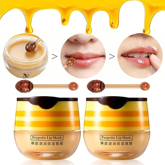 2 Pack Nourishing Bee Lip Balm Honey Pot, Moisturizing Honey Lip Mask, Hydrating & Prevention Dry and Cracked Lip Scrubs Exfoliator Lip Sleeping Mask Reduces Lip Lines Lip Care Products-Velvo Beauty