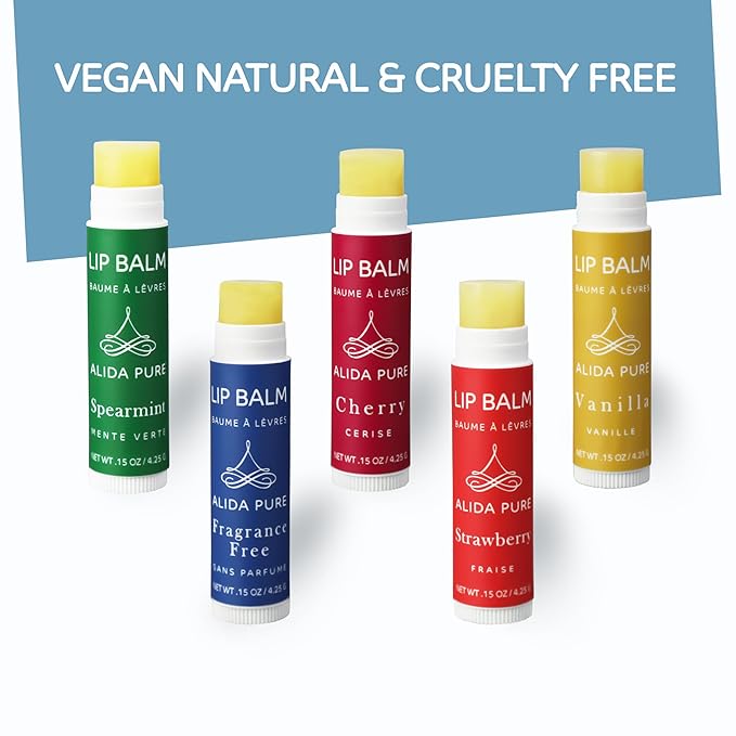 ALIDA PURE Melody Lip Balm Collection, Vegan, Lip Balm, Beeswax Free, with Avocado Oil, Organic Jojoba Oil, and Vitamin E, Natural Moisturizer for Dry, Chapped Lips, 5 Tube Set-Velvo Beauty