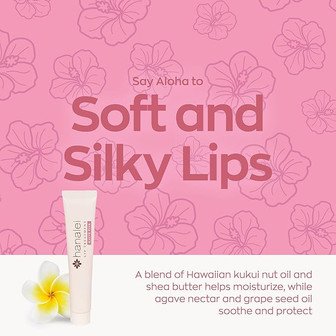 Hanalei Lip Treatment for Dry, Chapped Lips – Intensive Overnight Moisturizer with Kukui Oil, Shea Butter & Grapeseed Oil – Hydrating Balm for Healing Cracks – Mauve Pink Tint, 15g – Cruelty-Free-Velvo Beauty