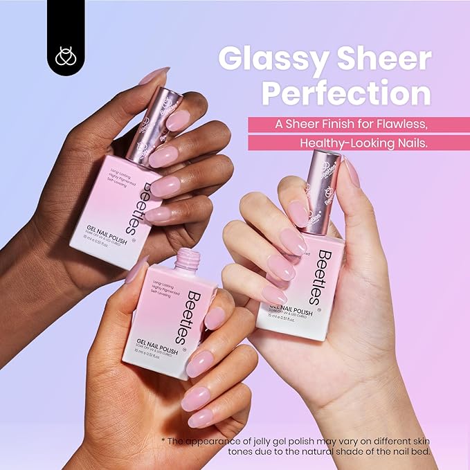 Beetles Jelly Gel Nail Polish, 6 Colors 15ML Milky White Sheer Pink Nude Brown Translucent Sheer Nail Polish Soak Off UV Colorful Bottle Gel Nail Art Home Salon DIY Gift for Women-Velvo Beauty