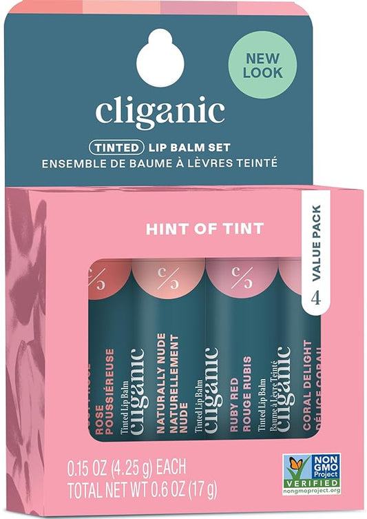Cliganic Tinted Lip Balm - Non-GMO, 4 Colors - Enriched with Vitamin E, Cruelty Free (Packaging May Vary)-Velvo Beauty