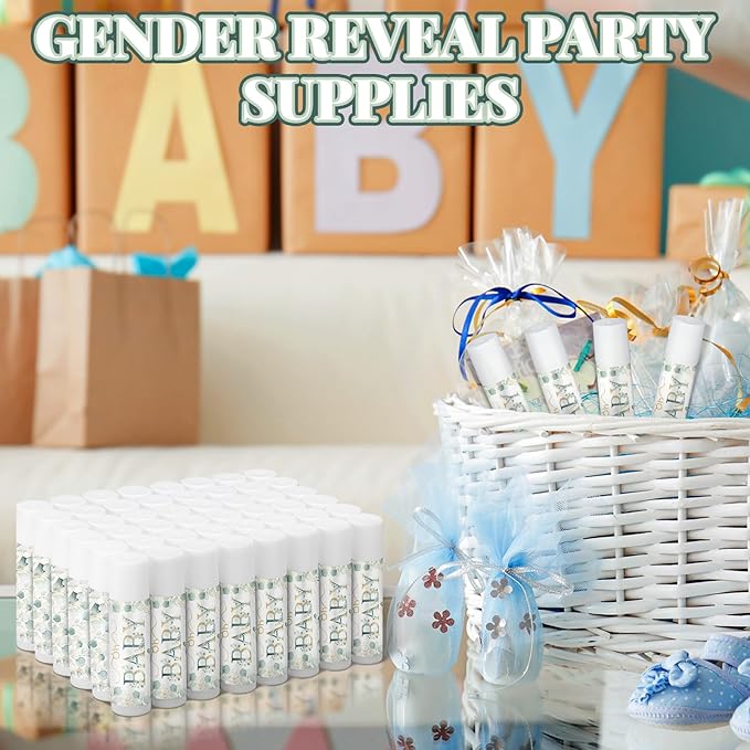 50 Pack Sage Green Baby Shower Lip Balm Party Supplies Bulk for Girls Guests Boys Neutral Baby Shower Gifts Gender Reveal Favors Prizes Souvenirs Winners Thank You Appreciation Gifts-Velvo Beauty