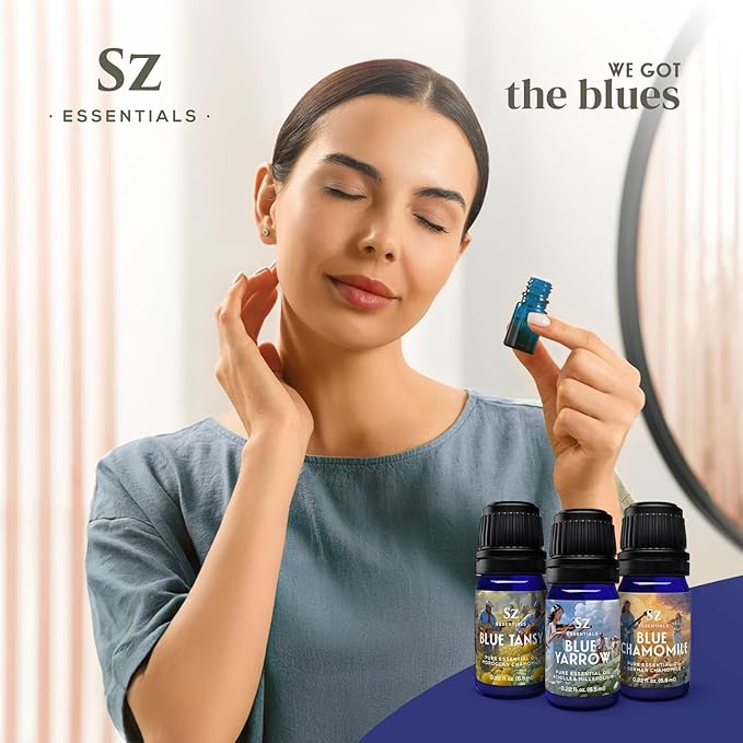 – “We Got The Blues” Essential Oils Set – Blue Tansy, Yarrow & German Chamomile – 3 x 6.5ml Bottles – 100% Pure, Natural, Undiluted – Therapeutic Grade & Vegan-Velvo Beauty