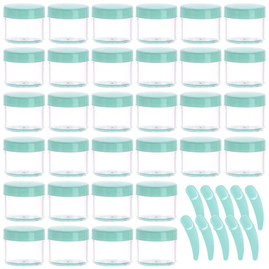 Refillable Cosmetic Sample Jars - 100 Pack 20g (0.7oz) Green Small Travel Containers with Lids + 10 Mini Makeup Spatulas - BPA Free-Velvo Beauty
