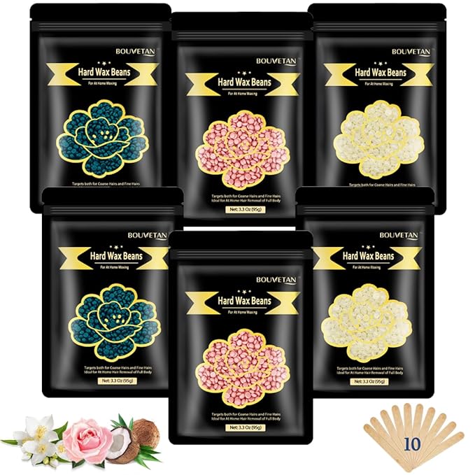 Wax Beads for Hair Removal, 1.3Lb/21oz Hard Wax for Eyebrow, Face, Bikini, Legs, Arms, Full Body Waxing with 10pcs Wax Spatulas, 6 Packs-Velvo Beauty