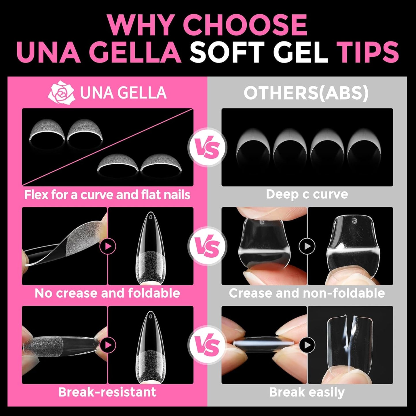 UNA GELLA Long Stiletto Gel Nail Tips: 216pcs Stiletto Almond Fake Nails Pre-Shape Long Almond Press Ons for Full Cover Acrylic French False Nails for Nail Extension Nail Art DIY Salon 12 Sizes-Velvo Beauty