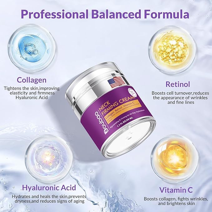 Advanced Neck Firming Cream – 3% Retinol & Hyaluronic Acid for Wrinkle Reduction, Lifting & Skin Tightening – Anti-Aging Moisturizer for Face, Neck & Décolleté – Deep Hydration, 1.7 FL OZ-Velvo Beauty