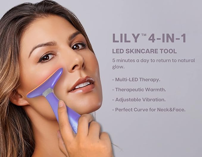 Lily Neck Face Massager, Face Sculpting Tool, Skin Rejuvenation Device with Thermal, Triple Action LED and Vibration, for Anti-Aging, Lifting and Tightening Sagging Skin (Violet)-Velvo Beauty