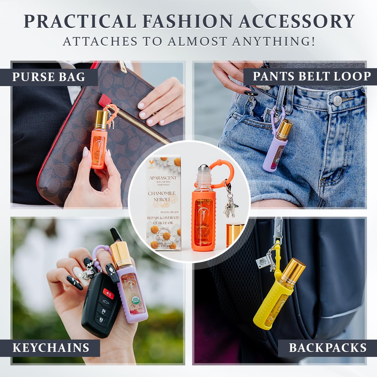 Chamomile Neroli Organic Nail Cuticle Oil Pen with Jojoba, Coconut MCT, and Rosehip for Nail Hydration, Growth & Strength, Travel Size Keychain(0.34 Fl Oz)-Velvo Beauty