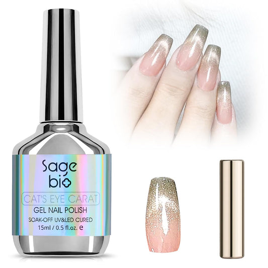Cat Eye Gel Nail Polish with Magnet Stick, 15ml Glitter Holographic Nail Polish, Magnetic Effect Gel for Home DIY Manicure Gift, Brown Gold-Velvo Beauty