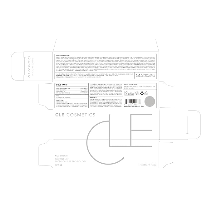 CLE Cosmetics CCC Cream (Olive Medium Deep 406 / SPF 50) - Color Correcting CC Cream with Sunscreen - Lightweight, Hydrating, Light to Medium Coverage Foundation - BB & CC Hybrid - 1 fl oz-Velvo Beauty