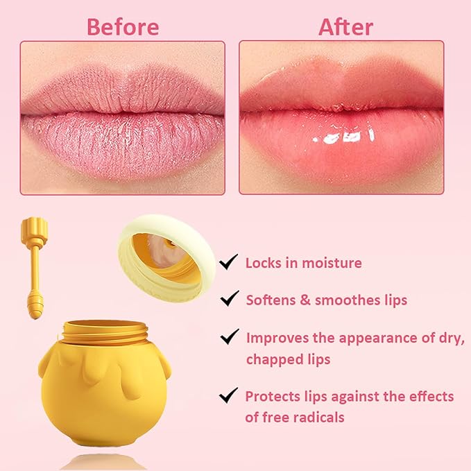 Honey Lip Mask, 3 In 1 Cute Hydrating Lip Mask for Women Girls, Honey Lip Balm with Wand, Milk Lip Masks for Dry Lips, Day and Night Night Lip Mask, Skin Care Lip Mask with Mirror-Velvo Beauty