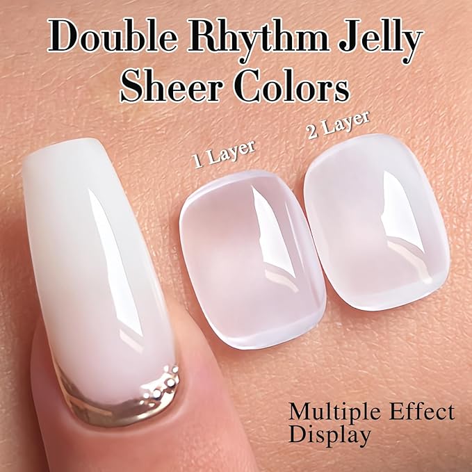 Double Rhythm Translucent Gel Polish Sheer Neutral Natural Light Milky Same Color Same Bottle 15ML Jelly Nail Polish Nail Art DIY at Home (Milky White-A1367)-Velvo Beauty