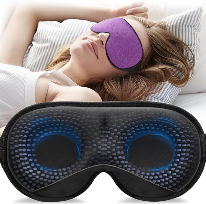 YFONG Weighted Sleep Mask, Women Men 3D Eye Mask Blocking Lights Sleeping Mask (4.2oz/120g), Pressure Relief Night Sleep Eye Mask with Adjustable Strap, Eye Cover Blindfold for Travel Nap Yoga, Purple-Velvo Beauty