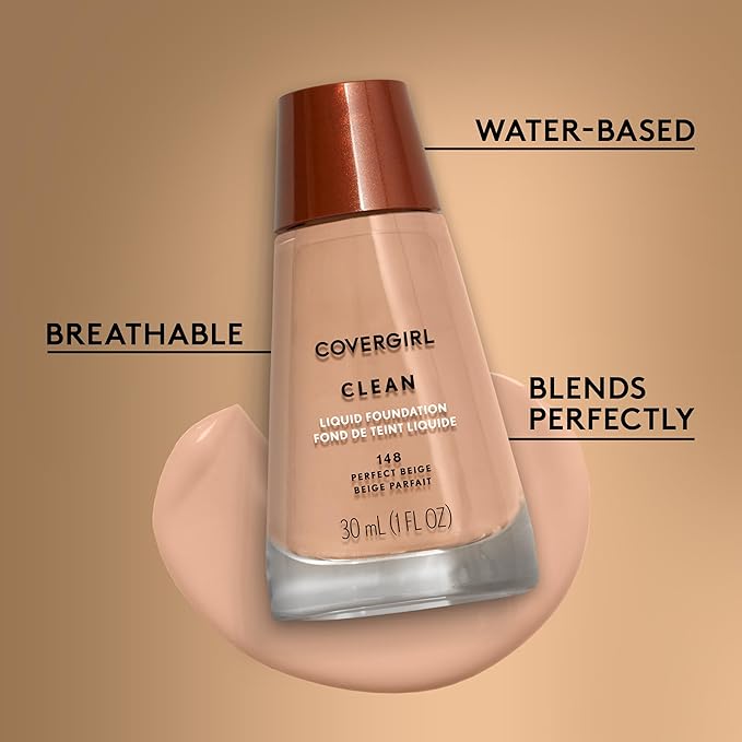 COVERGIRL Clean Liquid Foundation, Perfect Beige 148, Pack of 1-Velvo Beauty