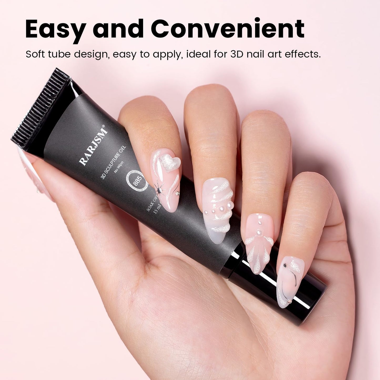 RARJSM 3D Nail Art Sculpture Gel Nail Polish Silver White Glitter Nail Charms Rhinestone Glue No Wipe DIY Drawing Hard Nail Craving Sculpting Gel UV LED Curing Requires Nail Decoration Manicure Design-Velvo Beauty