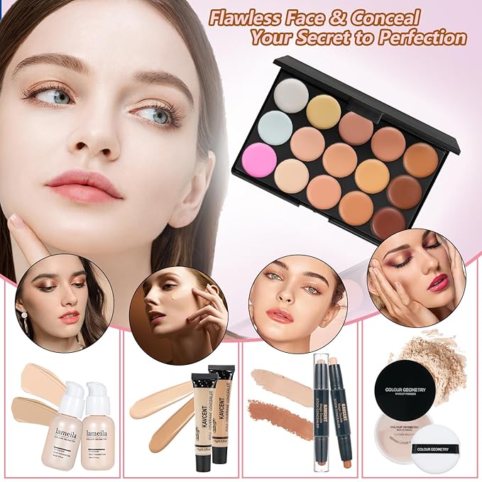 Makeup Kit Makeup Sets for Teens Makeup kits for Women Teenagers Make up Eyeshadow Palette Foundation Concealer Lipgloss Loose Powder Makeup Kit for Women Full Kit-Velvo Beauty