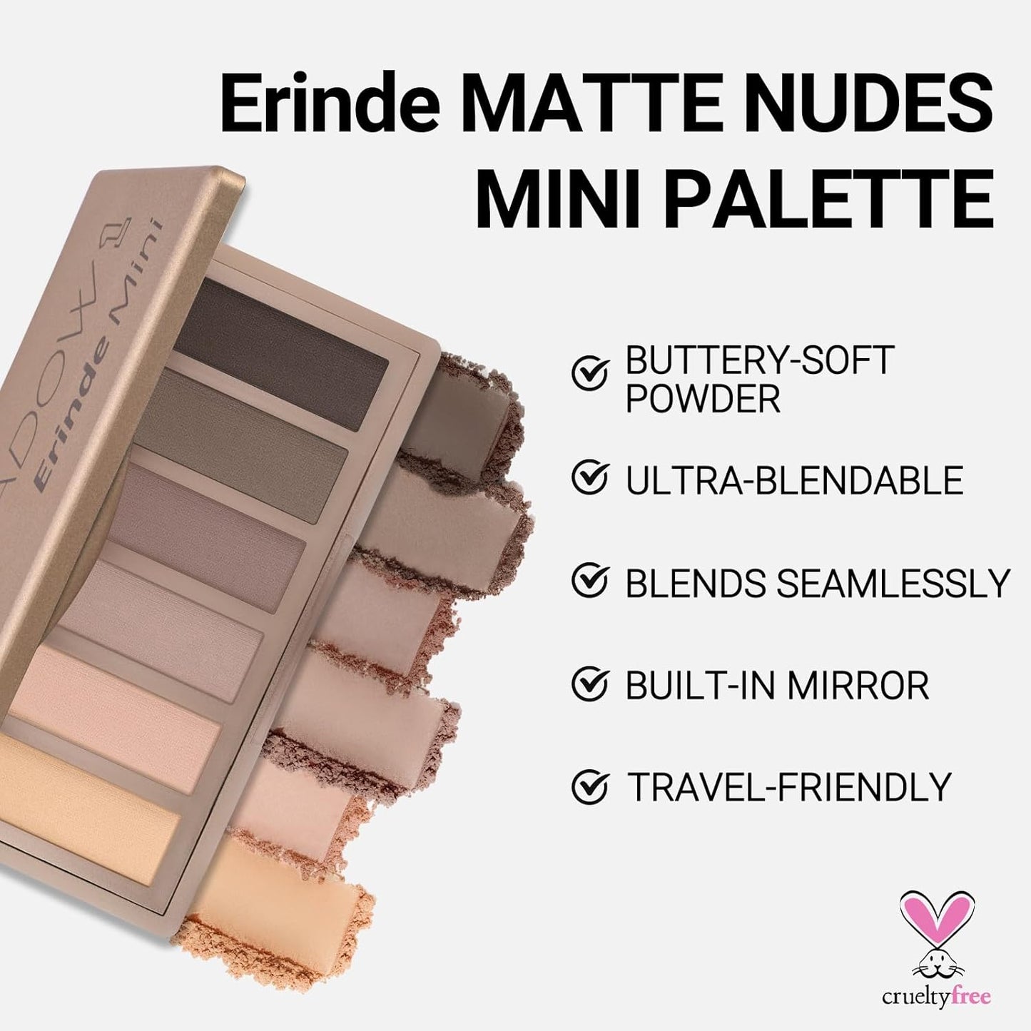 Erinde Mini Eyeshadow Palette - 6 Matte Nude Eye Shadows, Taupe & Brown Eye Shadows Powder for Eye, Contour, or Brows, Ultra-Blendable Cool-Tone Neutral, Long-lasting Travel Makeup Palette with Mirror-Velvo Beauty