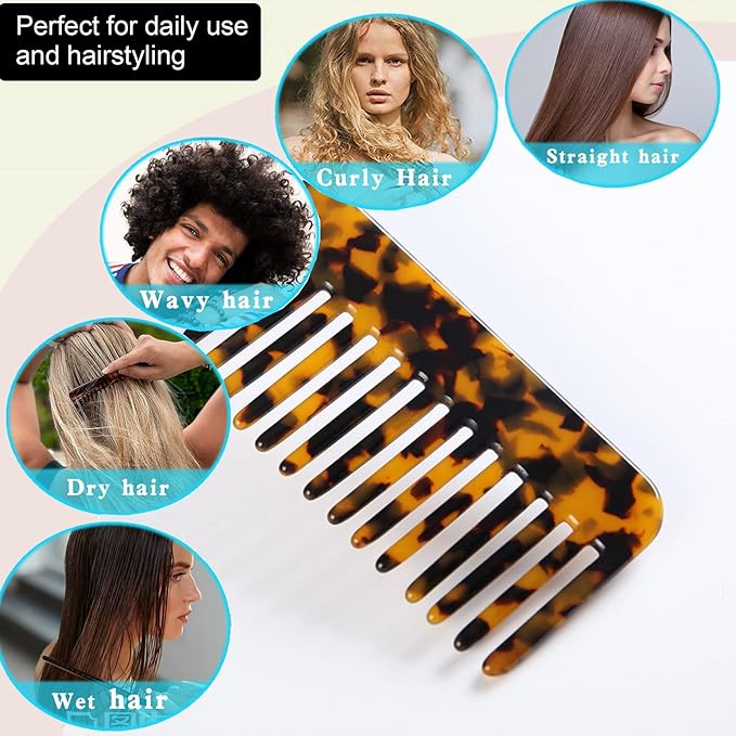 Fsmiling Hair Detangling Comb, Small Travel Purse Wide Tooth Pocket Comb for Thick Curly Wavy Hair, Acetate Hair Detangler Comb for Wet And Dry, 2 Pack-Velvo Beauty