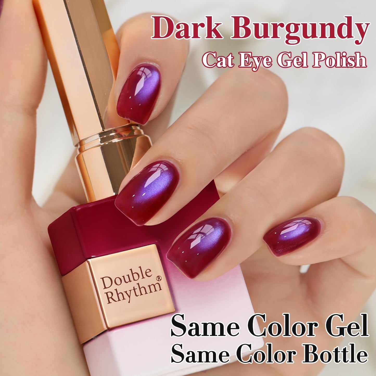 Double Rhythm Jelly Glass Cat Eye Gel Polish with Magnet 15ML Holographic Glitter Shimmer Translucent Sheer Color Magnetic Nail Polish Salon DIY at Home (Burgundy Purple-MC1265)-Velvo Beauty