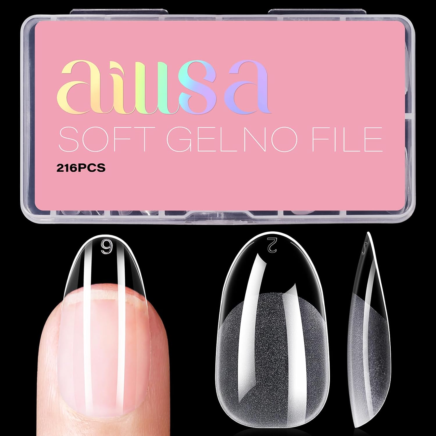 AILLSA Short Oval Nail Tips Full Cover Clear Gelly Nails Tip Half Matte Acrylic Tips Pre-Filed Fake Press on Nail Tips for Extension Home DIY Salon Manicure 216PCS 12 Sizes-Velvo Beauty