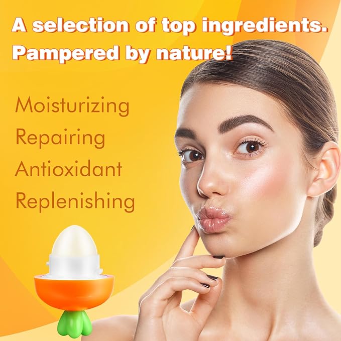 KISSIO Lip Balm,Carrot Lip Balm,Lip Care with B5 Panthenol,Macadamia Seed Oil and Olive Oil,Moisturize and Soothe Dry Chapped Lips,Make Lips Soft,Cruelty Free,0.12 oz(03#Carrot)-Velvo Beauty