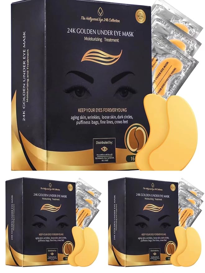 24K Gold Under Eye Mask | Under Eye Treatment for Women | Collagen Eye Pads with Hydrogel | Eye Patches | Eye Mask Skin Care | 48 Pairs (3 packs)-Velvo Beauty