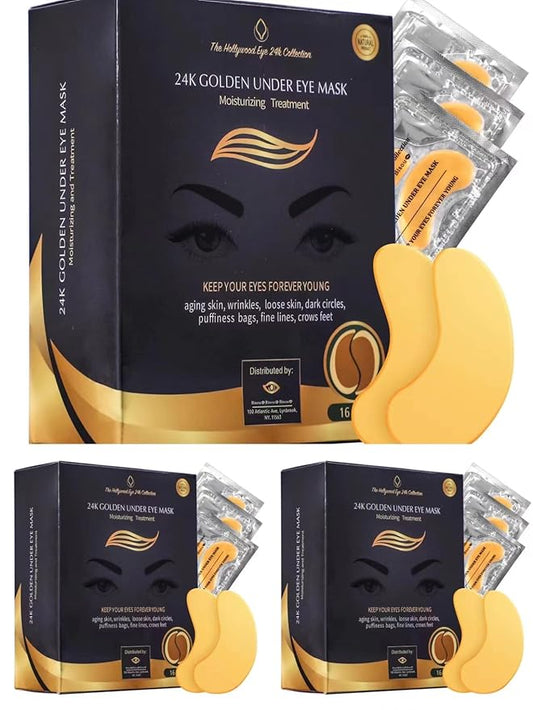 24K Gold Under Eye Mask | Under Eye Treatment for Women | Collagen Eye Pads with Hydrogel | Eye Patches | Eye Mask Skin Care | 48 Pairs (3 packs)-Velvo Beauty
