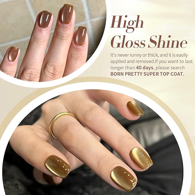 Born Pretty Cat Magnetic Eye Gel Nail Polish, Fall Winter Jelly Glass Magnetic Gel Polish, Purple Brown Pink Nude Glitter Soak Off Nail Art Salon Manicure Home Gift 7ml 6pcs-Velvo Beauty