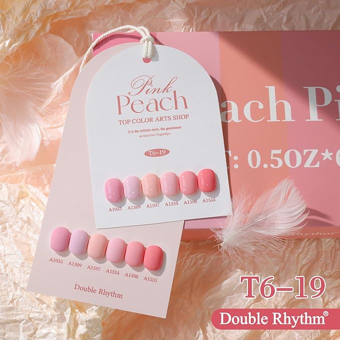 Double Rhythm 6 Pcs 15 ML Gel Polish Set Same Color Same Bottle Soak Off Gel Polish Kit Nail Art Manicure Salon DIY at Home for Women (Light Pale Peach Pink Orange Rose-T6-19)-Velvo Beauty