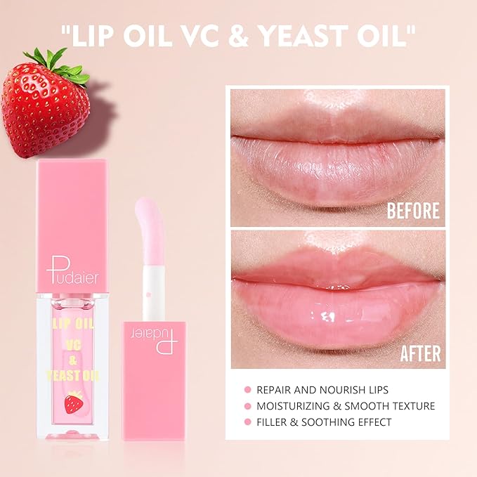 Pudaier 3Pcs Lip Care Kit with Coconut Lip Mask Caramel Lip Scrub Strawberry Lip Oil for Shiny and Nourishing Lips, Dry Lips Treatment, Moisturizing Lip Care For All Day Hydration-Velvo Beauty