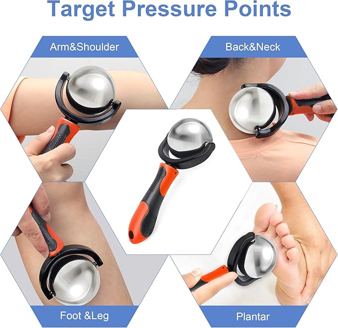 Cold Massage Roller Ball, Cold Therapy Relief, Portable Fitness Ice Roller Ball with Handle, Great Tool for Back/Neck Pain (Orange)-Velvo Beauty