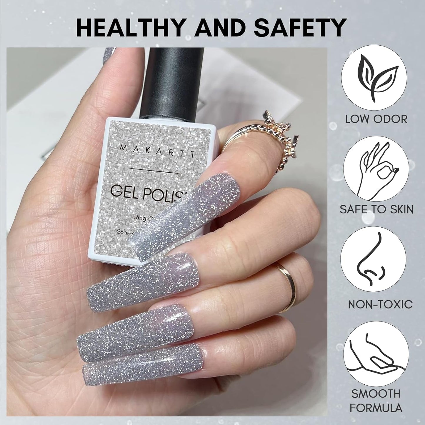 Makartt Glitter Gel Nail Polish - Flash Grey Diamond Reflective Sparkly Gel, UV LED Soak Off for Nail Art Designs, 15ml DIY Home Salon Manicure-Velvo Beauty
