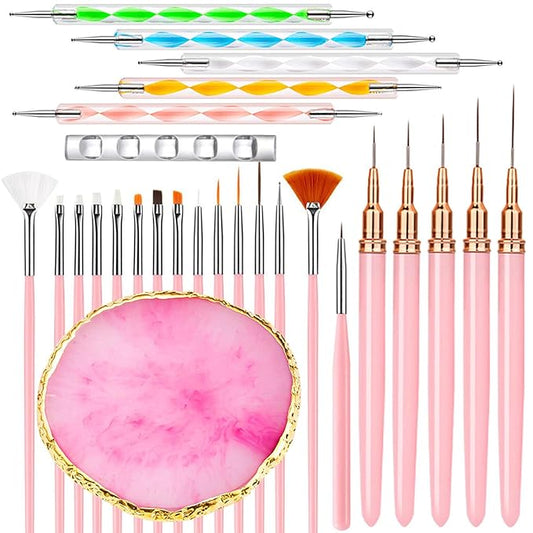 Nail Art Tools 27Pcs Set,Nail Art Brush,Resin Nail Art Palette,5 Pcs Nail Art Pens Liner Brush,2-way Acrylic Silicone Engraving Pen Dotting Pen Tools Nail Art Kit for Nail Art DIY-Velvo Beauty