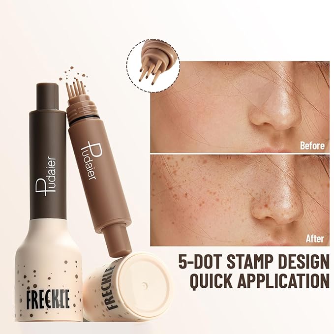 Freckle Stamp Pen, Fake Freckles Stain Marker,5-Dot Faux Liquid Freckle Stamp Cushion for Natural and Lifelike Sunkissed Makeup,Quick Dry Long-Lasting Face Freckle Pencil Tool,04#Caramel-Velvo Beauty