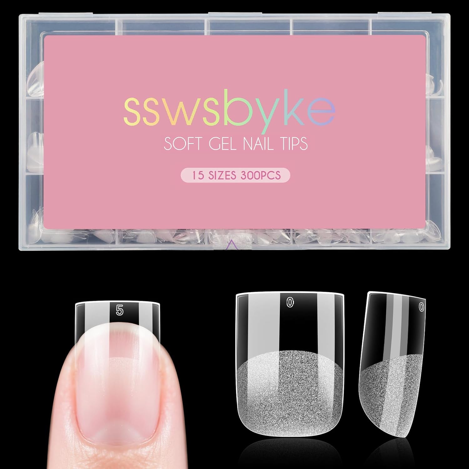 Extra Short Straight Nail Tips, SSWSBYKE 300pcs 15 Sizes Soft Gel Acrylic Nail Tips for Full Cover Pre-Shaped Fake Nails Tips Half Matte Press On Nails for Extension Home DIY Salon-Velvo Beauty
