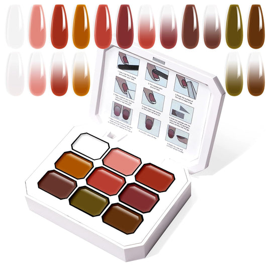 Gradient Painting Gel, 9 Colors Ombre Gel Nail Polish Dark Beown Green for Pigment Pat Aura Nails, French Manicure DIY Nail Art Long Lasting Soak od UV Home Salon Palette Ancient City-Velvo Beauty