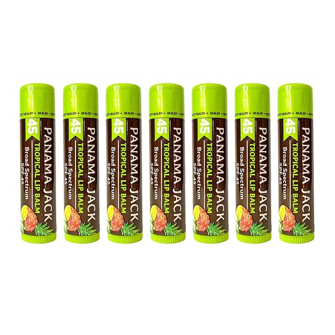 Panama Jack Sunscreen Lip Balm - SPF 45, Broad Spectrum UVA-UVB Sunscreen Protection, Prevents & Soothes Dry, Chapped Lips, Tropical, 7-pack-Velvo Beauty