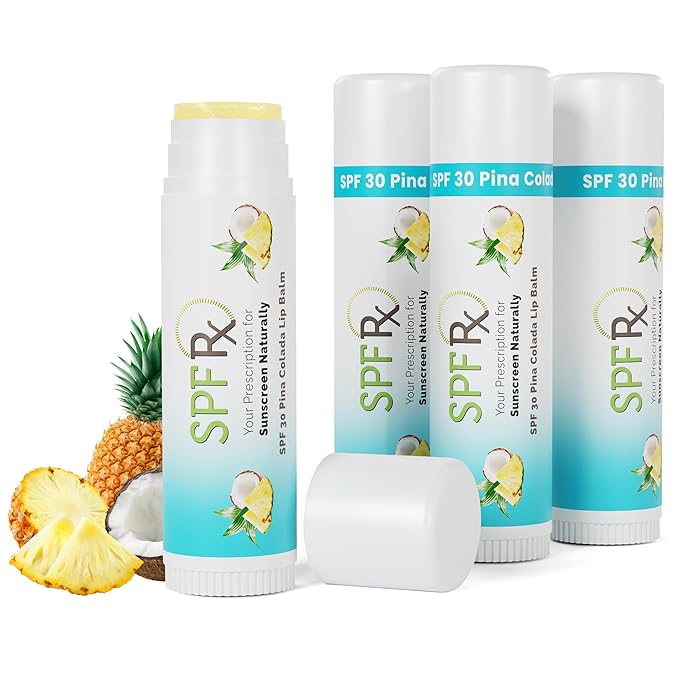 SPF Rx, SPF 30 Pina Colada Sunscreen Lip Balm Broad Spectrum Protection, Rapid Relief for Dry Chapped Lips, Superior Protection Against UVA & UVB Rays - 0.15 oz, (4 Pack)-Velvo Beauty