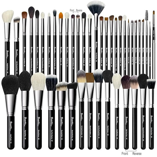 Makeup Artist MUST HAVES 42Pcs Makeup Brushes Set with Real Natural Goat Hair By BUEART DESIGN (42Pcs Matte Pearl Black)-Velvo Beauty