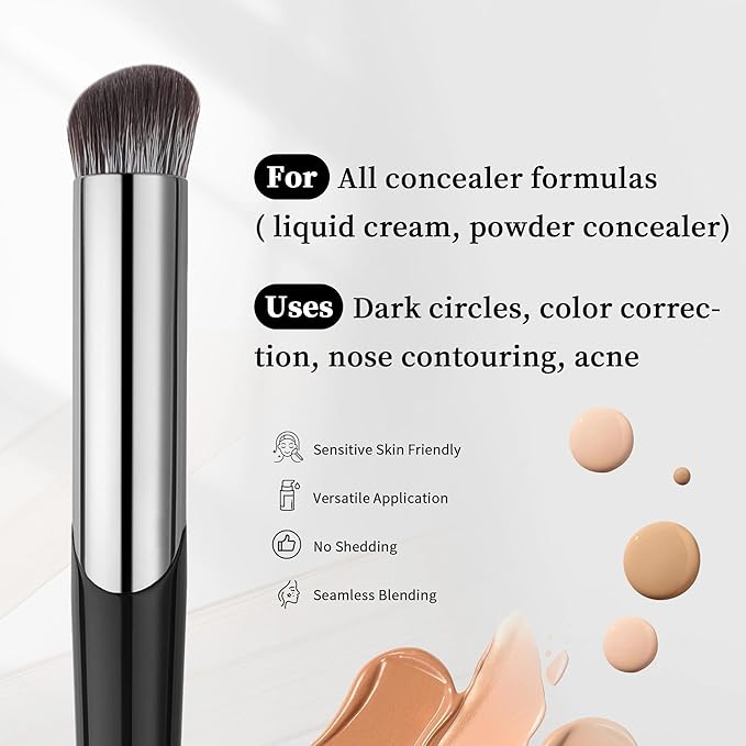 DUcare Concealer Brush Under Eye, Angled Small Nose Contour Brush, Mini Thin Slanted Foundation Dark Circles Puffiness, Puffy Face Eyebrow Eyes, Liquid Cream Blending-Velvo Beauty