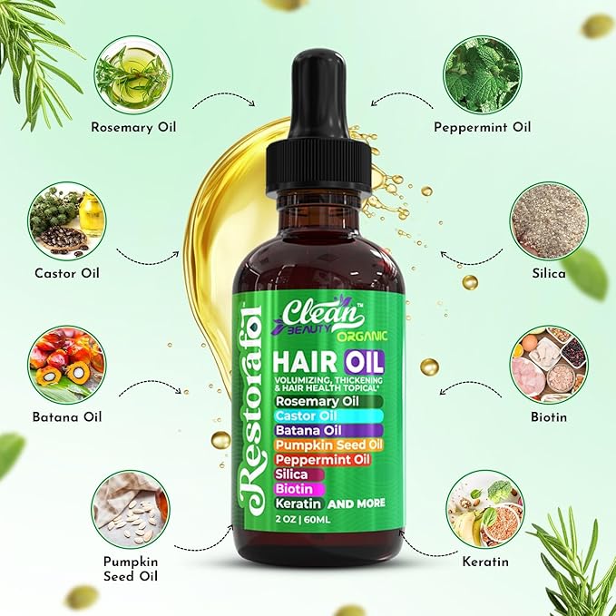 Clean Beauty Rosemary Hair Oil For Growth with Castor Oil Batana Oil Pumpkin Seed Oil Peppermint Oil Silica Biotin Collagen Keratin Saw Palmetto Horsetail Tea Tree Vit E Aloe Vera Jojoba (1 Pack)-Velvo Beauty