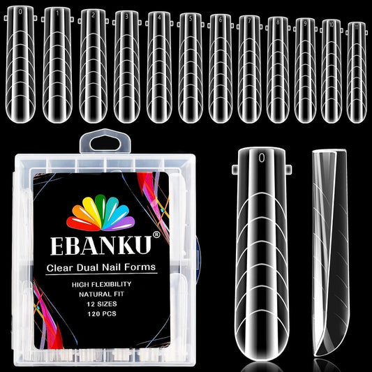 EBANKU Coffin Dual Nail Forms for Poly Extension Gel, 120 PCS Structure Builder Nail Gel Nail Molds for Solid Nail Gel Glue Poly Gel Nail Art Design Salon&DIY-12 Sizes-Velvo Beauty