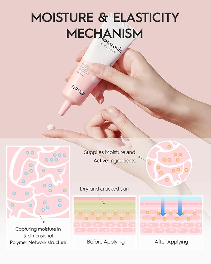 SNP Anti-Wrinkle Eye cream Hypoallergenic Hydrating 5 Hyaluronic Acids 6 Peptides Moisturize Vitalize 1.69 Fl Oz PREP-Velvo Beauty