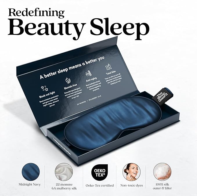 Pure Silk Sleep Mask [100% 6A Mulberry Silk, 22 Momme] Light Blocking Travel Essentials. Eye Masks for Sleeping. Black Oeko-Tex Blindfold. Eye Covers for Men & Women-Velvo Beauty